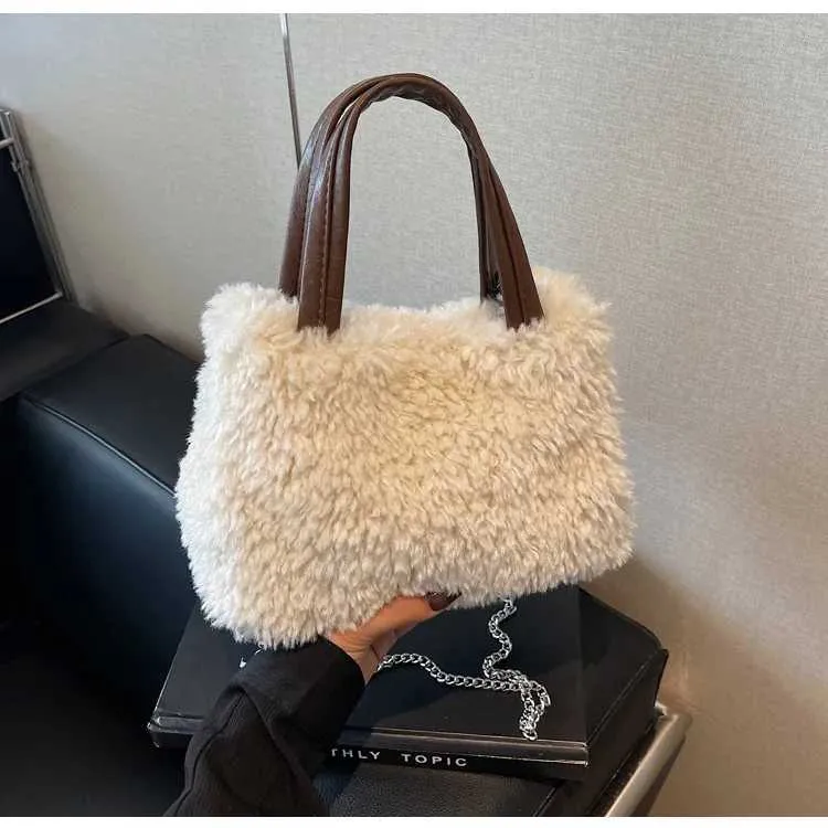 Grande borsa a mano in peluche borsa a spalla donna morbida_voghion.com