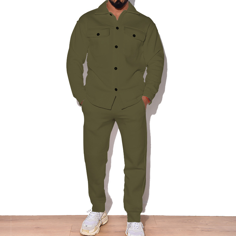 2024 Große Mode Trendy Herren Herbst Knopf Wildleder Casual Jacke Hose 2 Stück Set_voghion.com
