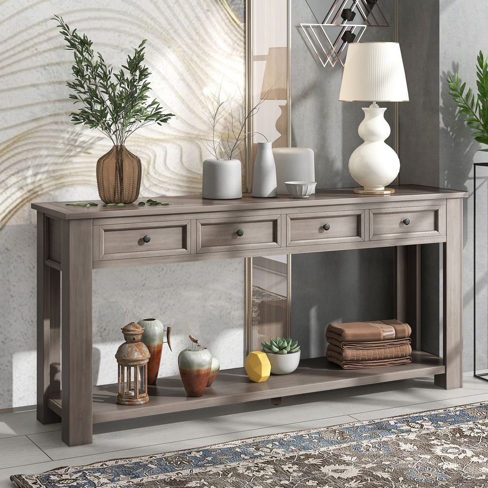Console Table/Sofa Table With Storage Drawers And Bottom Shelf For Entryway Hallway_voghion.com