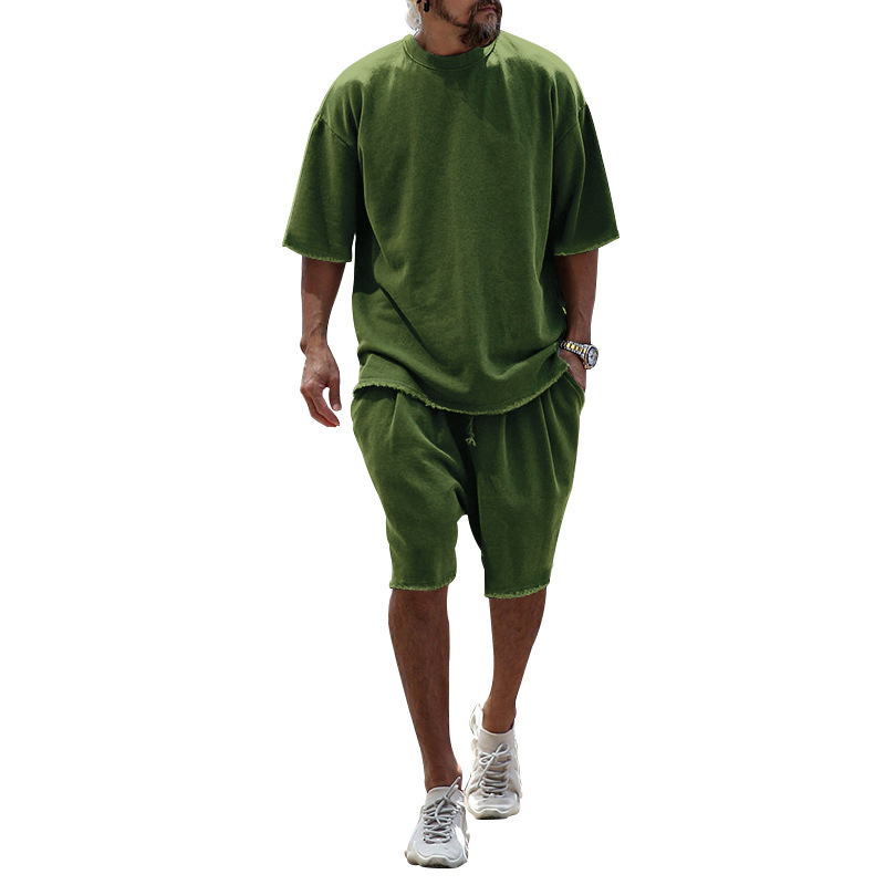 Unschlagbare Qualität 2024 Sommer Große Edition Sport-Set Lässige Lose Kurzarm-T-Shirt-Shorts Trendy Herrenbekleidung_voghion.com