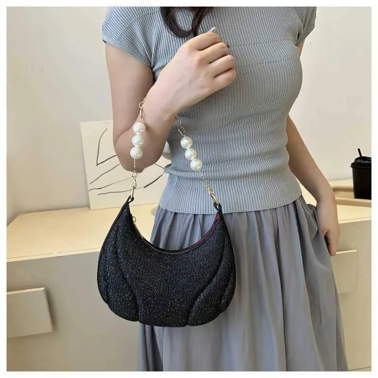 Sac à bandoulière simple en cuir PU pour femme avec chaîne en perles pailletées de couleur unie Ba241214_voghion.com