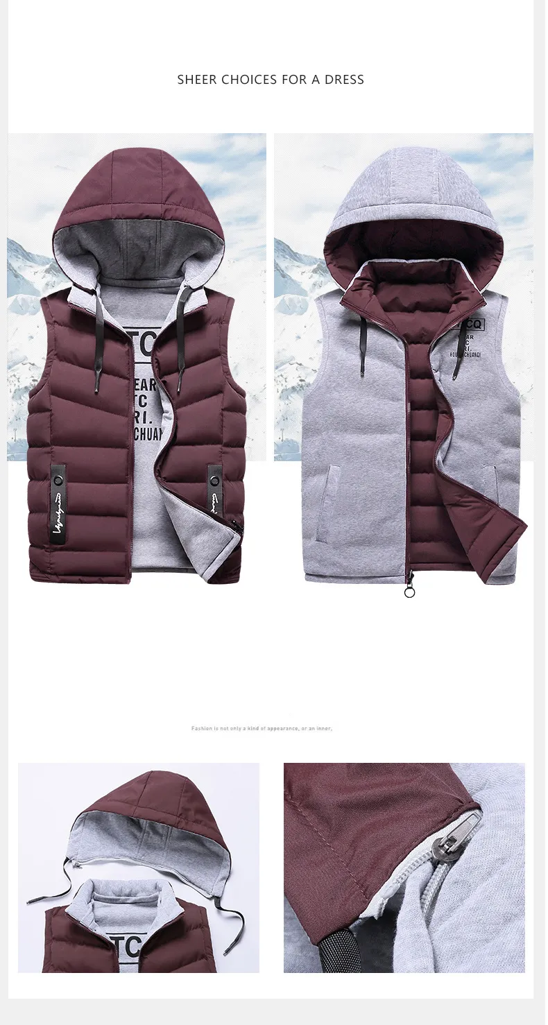 Herrenwesten Marke Weste Winter Ärmellose Jacken Daunen Männer Mit Kapuze Warm 2023 Casual Outwear Hut Abnehmbare Außenseite_voghion.com