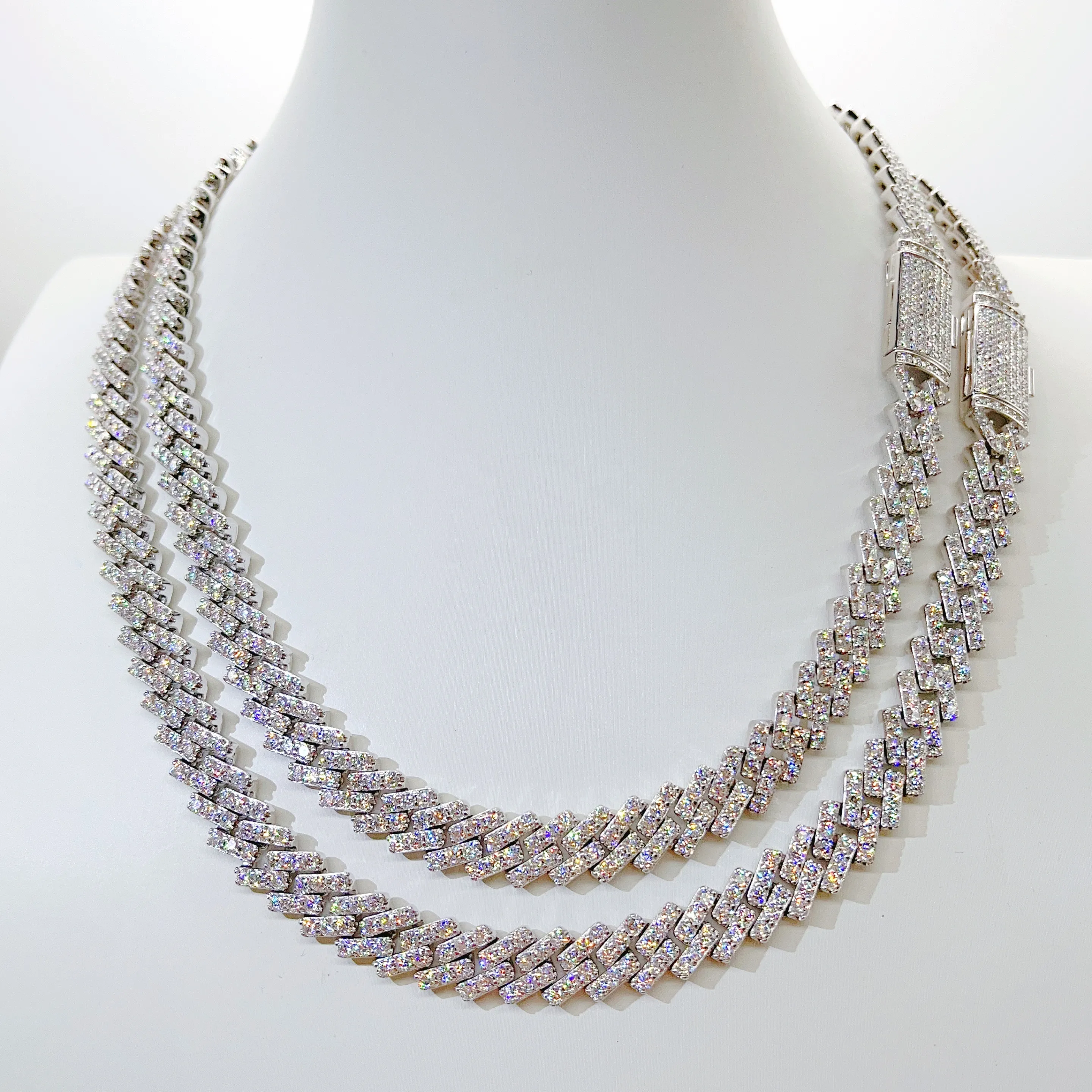 Passa il tester del diamante Iced Out Vvs Moissanite Sterling Sier Catena a maglie cubane da 10 mm_voghion.com