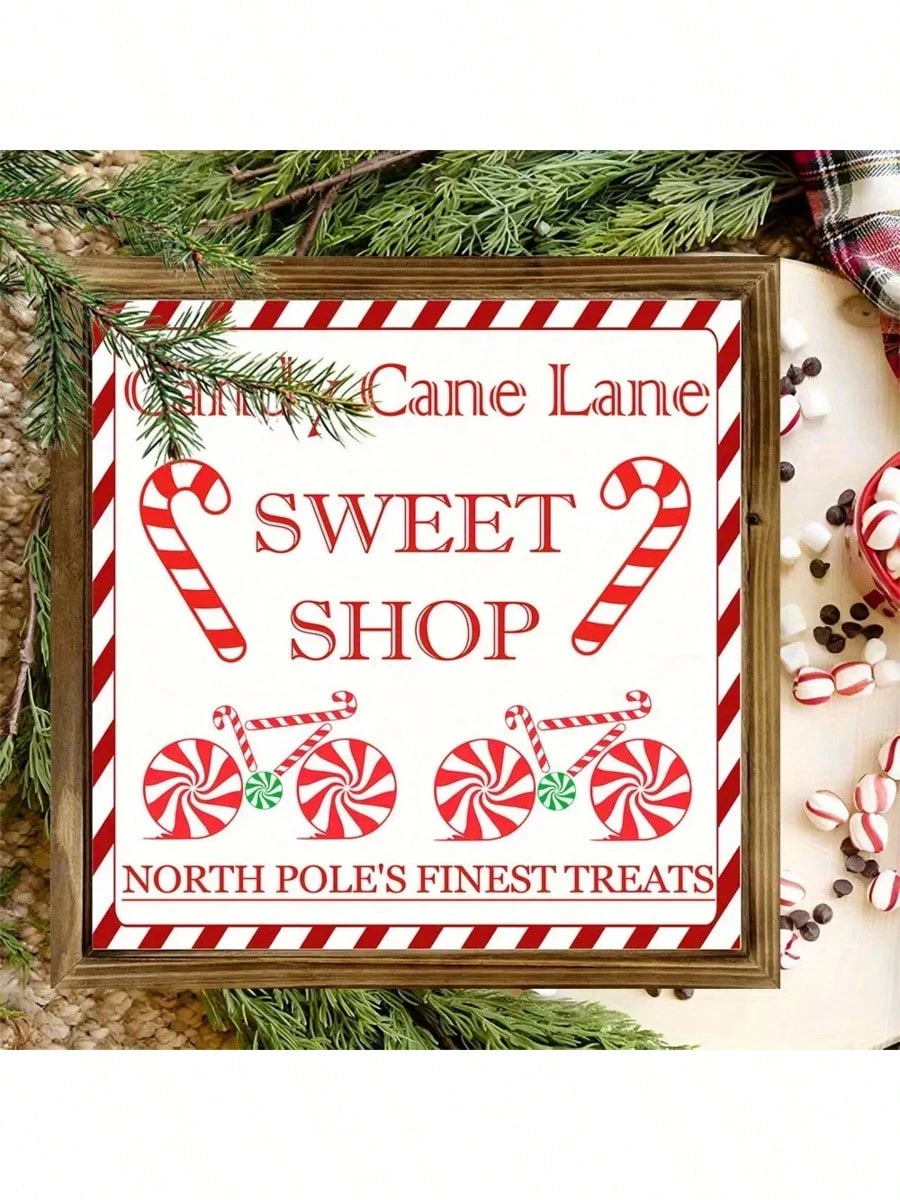 Christmas Candy-Red&White Holiday Decor - Wooden Plaque - For Home, Kitchen Or Christmas Gift, Holiday Kitchen Decor, Christmas Decorations Room Decor_voghion.com