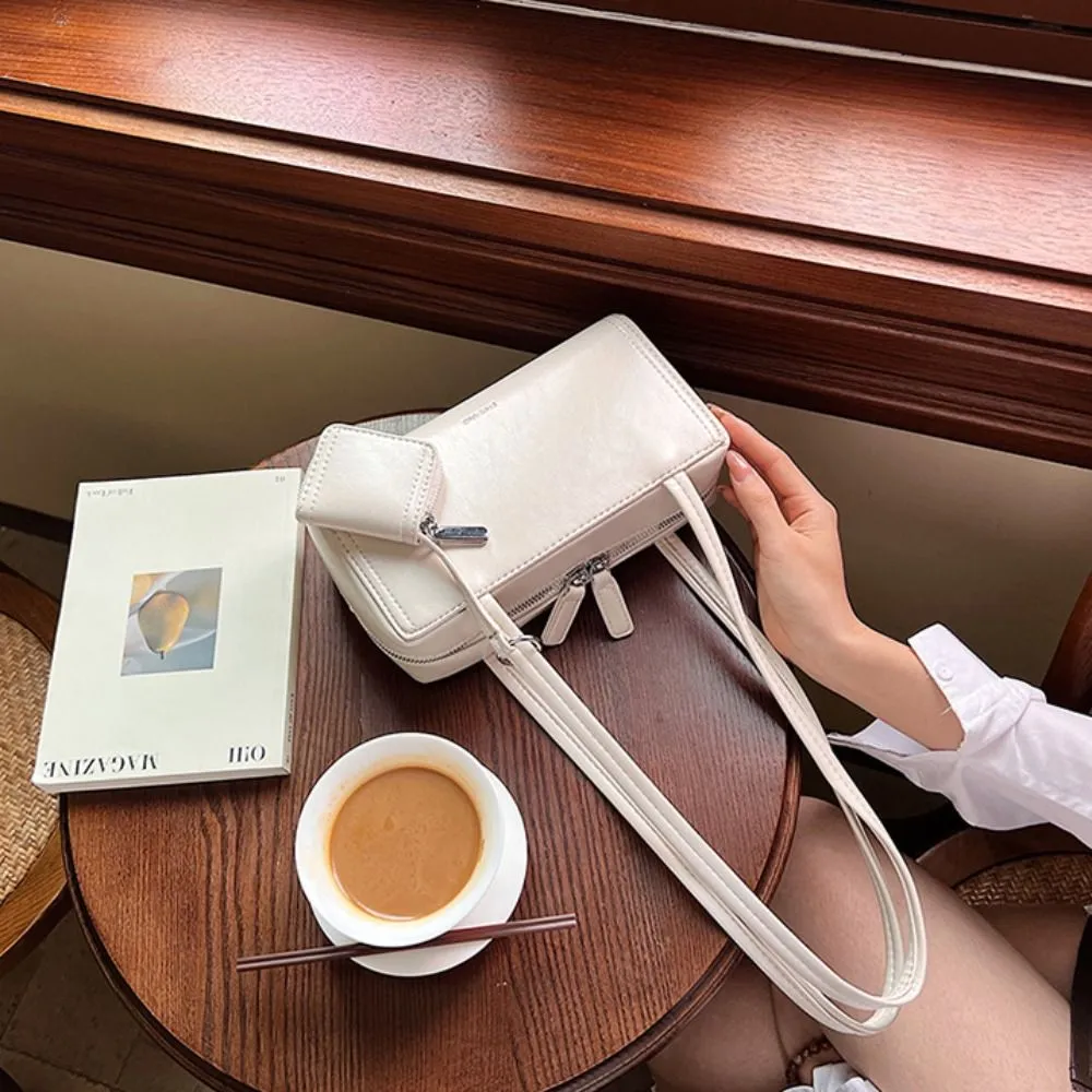 Borsa a tracolla piccola quadrata in pelle PU stile coreano con auricolari, tinta unita, alla moda, per ragazze/donne_voghion.com