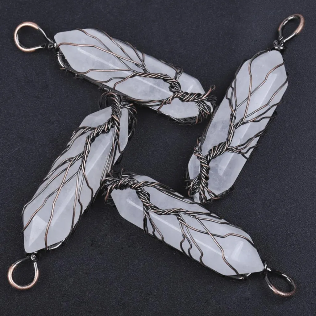 Collane con ciondolo in ametista naturale, pietra di cristallo curativa Reiki, colonna esagonale, bacchetta a doppia punta, collana fai da te_voghion.com