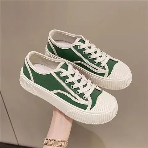 Suola spessa, testa rotonda, tela, motivo a quadri, traspirante, alla moda, casual, confortevole, antiscivolo, resistente all'usura._voghion.com