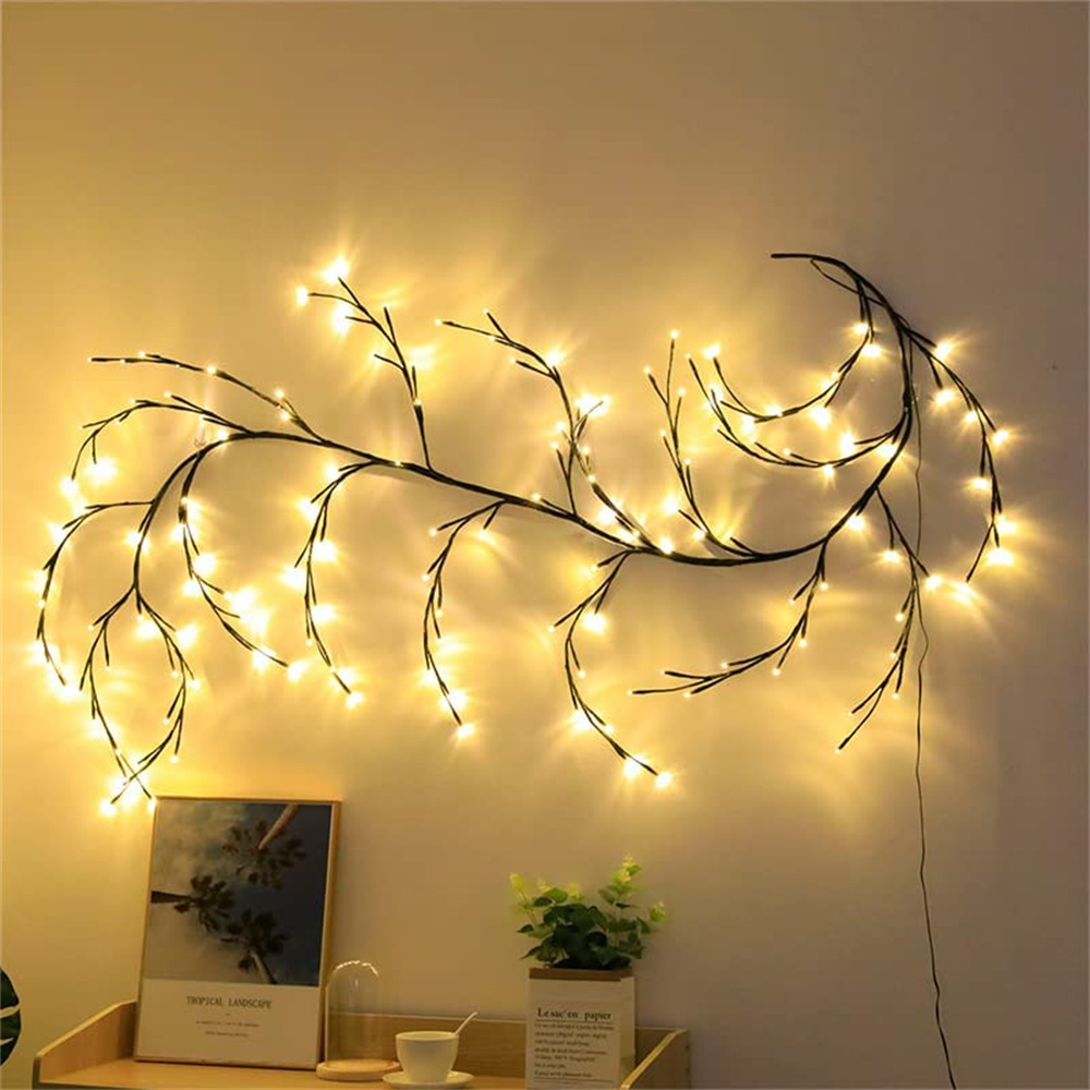 Guirlande lumineuse à 144 LED en forme de vigne de saule, guirlande lumineuse à faire soi-même, branches en rotin, bande lumineuse à LED pour décoration de chambre de Noël et de vacances_voghion.com