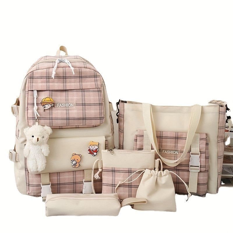 Zaino in tela alla moda di grande capacità, con ciondolo a forma di orso, grazioso zaino casual_voghion.com