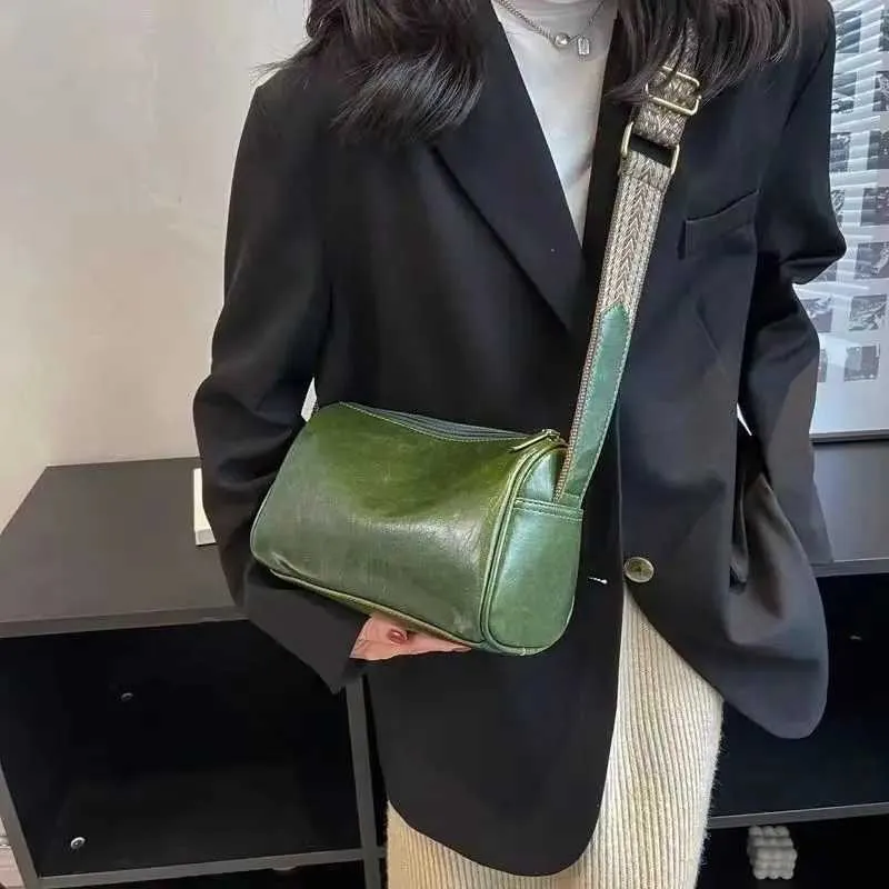 Grøn Mode Retro Læder Dame Skuldertaske Piger Crossbody Pudetaske Dobbelt Stor Kapacitet Dame Håndtaske241103_voghion.com