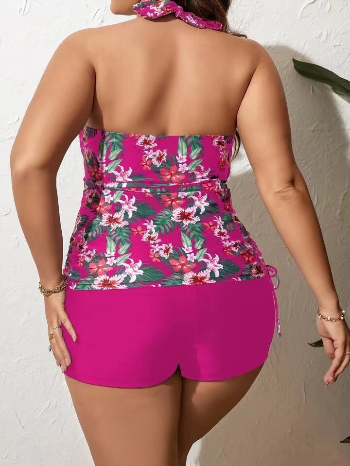 Damen Bikini in großer Größe, mit Seitenschlitz, bedruckt, mit Kordelzug, Neckholder, Krawatte, rückenfrei, Boxer, sexy, modisch_voghion.com