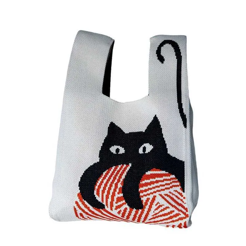 Simple handmade bra Fem leisure niche design knitted handbag student reusable shopping bag Y241106_voghion.com