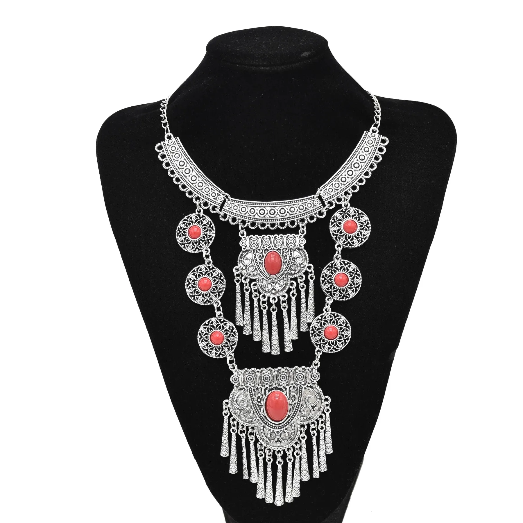 Pendant Necklaces Afghan Bohemian Long Necklace For Women Vintage Ethnic Gypsy Beach Antique Sier Color Statement Turkey_voghion.com