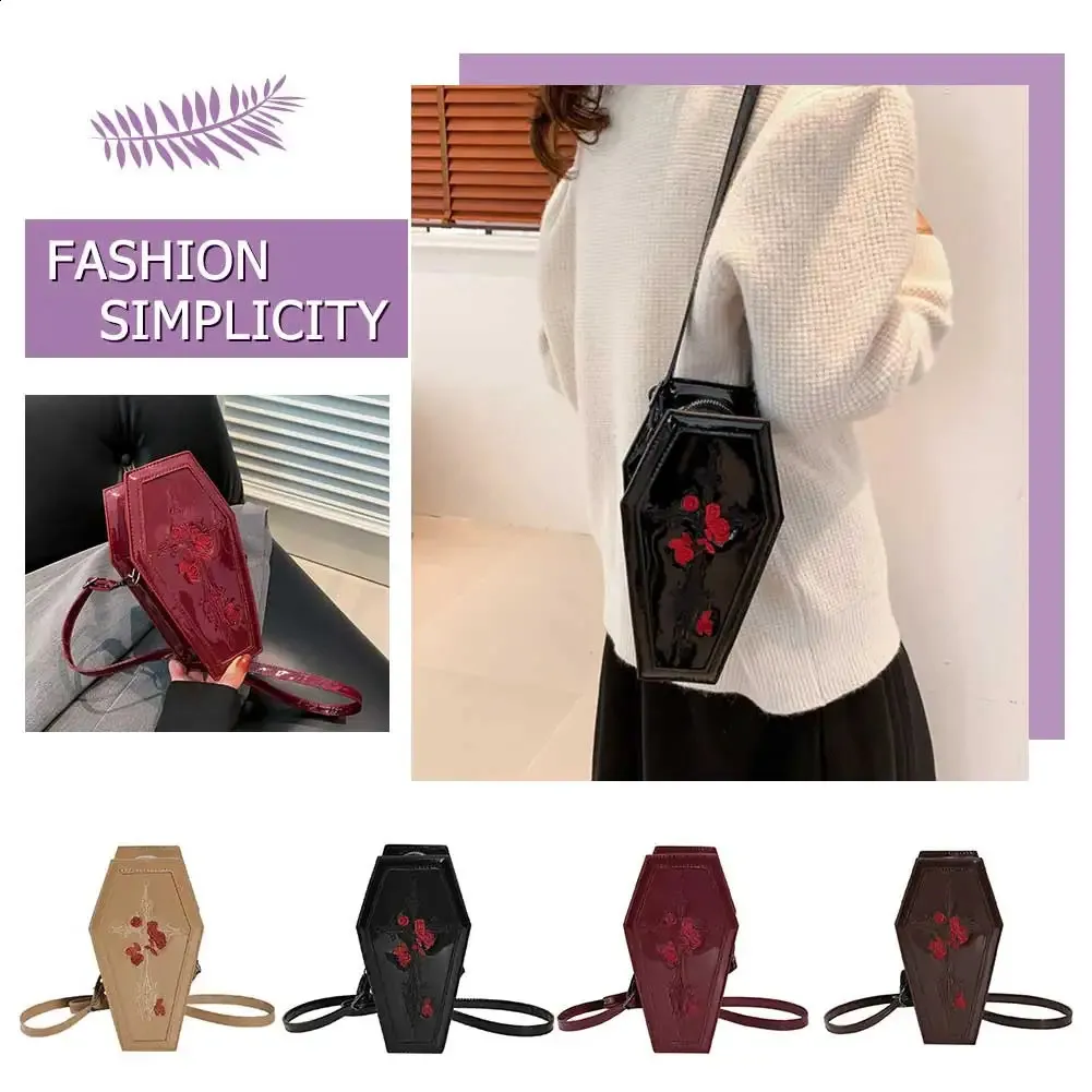 Sac à main en forme de cercueil pour femme, pochette à bandoulière gothique fantaisie rose, sac à main décontracté, cadeau d'Halloween 240823_voghion.com
