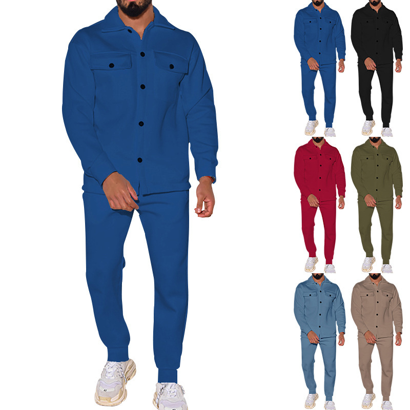 2024 Large Fashion Trendy Men's Autumn Button Suede Casual Jacket Pants 2 Piece Set_voghion.com