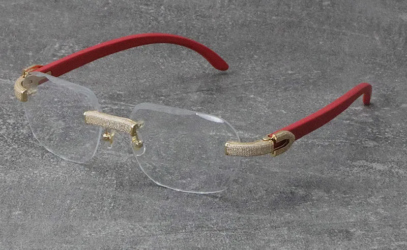 2022 Nuovo Nero Mix Bianco Montature in Corno di Bufalo Occhiali da Sole in Legno Senza Montatura con Diamanti incastonati Occhiali da Uomo Donna con Decorazione C Rocce_voghion.com