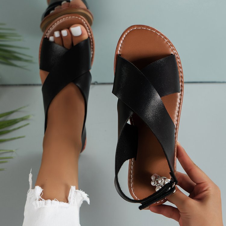 Ciabatte da spiaggia a punta aperta con fascia larga in stile retrò da donna_voghion.com