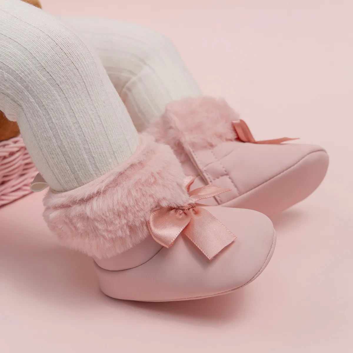 Pink Toddler With Bow Veet Fluzzy Autumn Winter Baby Snow Boots Kids Girls Warm Happysteps First Walkers Shoes 0-18M_voghion.com