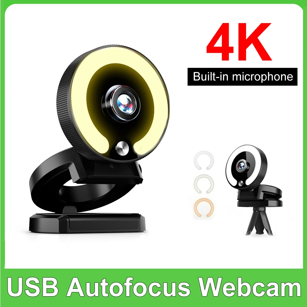 Cameră web HD 4K PC Laptop Cameră web 2K 15-30fps Mini cameră USB cu microfon/trepied/lumină de umplere LED pentru întâlniri în flux live_voghion.com