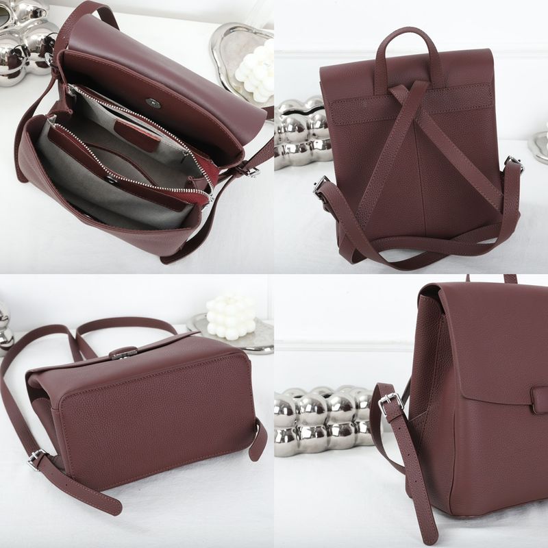 Kleiner, einfarbiger Rucack aus echtem Leder für Damen, modischer, lässiger Daypack, stylische Pendlertasche_voghion.com