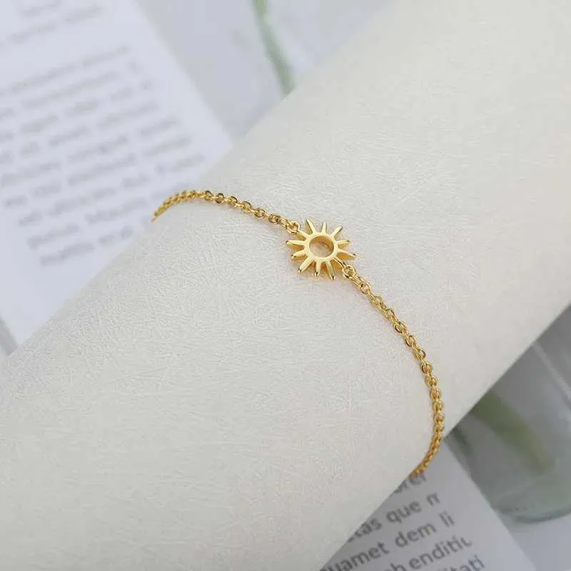 Bangle ICFTZWE Sun Hollow Bracelets For Women Stainless Steel Hand Chain Vintage Suower Anklet Boho Foot Jewelry Gift_voghion.com
