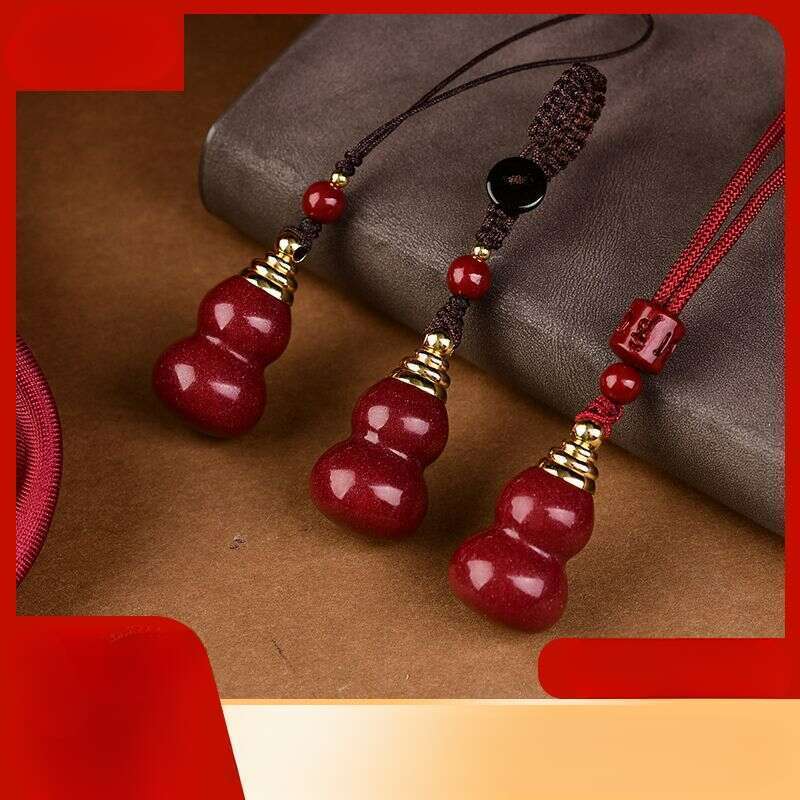 【 8342 People's Collection 】 Hollow Cinnabar Lucky Life Hollow Gourd Necklace Phone Key Pendant, Hollowed Out Red_voghion.com