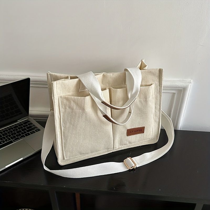 Damen-Cord-Einkaufstasche, große Kapazität, Handtaschen für Frauen, Pendeln, Damentasche, Messenger-Umhängetasche,_voghion.com