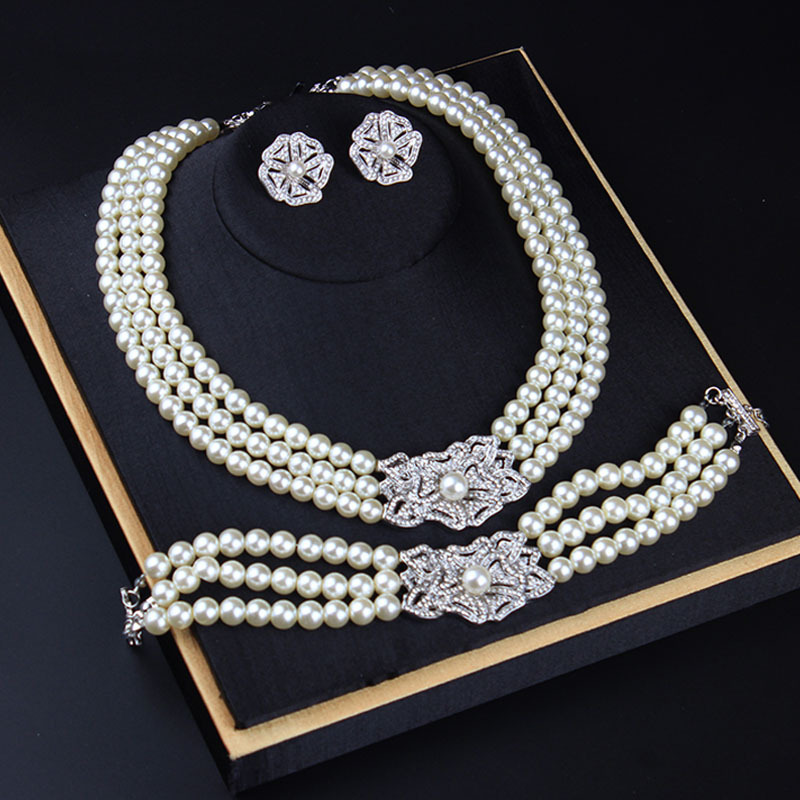 Collar y pulsera de perlas de alta gama de celebridades de Internet, conjunto de tres piezas de accesorios para vestidos de novia