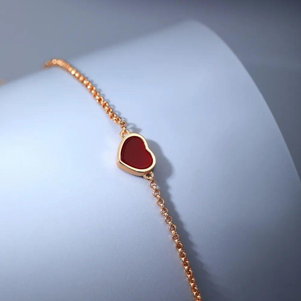 Red Chalcedony Heart Bracelet In Sterling Silver For Anniversary_voghion.com