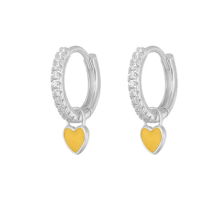 BOAKO placage boucles d'oreilles avec mignon bonbon néon émail coeur breloque goutte boucle d'oreille couleur or argent pour les filles L220614_voghion.com