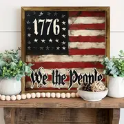 Letrero rústico de madera con la bandera estadounidense de 1776: arte de pared rústico para el hogar, la oficina o como regalo patriótico. Fácil de instalar._voghion.com