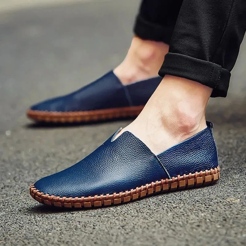 Grande taille 48 49 en cuir véritable plat hommes blanc doux espadrilles décontractées mâle confortable marche conduite chaussures mocassins mocassins_voghion.com