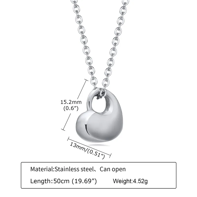Collier avec pendentif en forme de cœur en forme d'urne en acier inoxydable 316L pour femme, chaîne KOTiK Fashion, couleur noir, or et argent_voghion.com