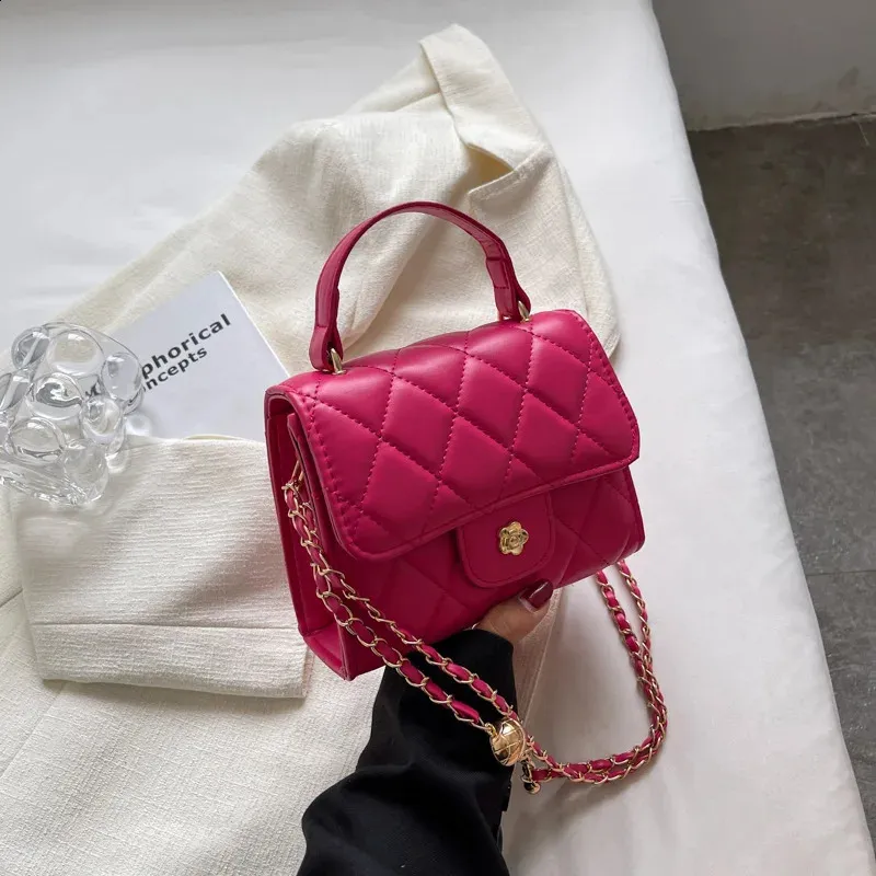 Fashion Plaid Shoulder Bag Casual Chain Strap Crossbody For Women Handbags Pu Leather Small Top Handle Bags 240830_voghion.com