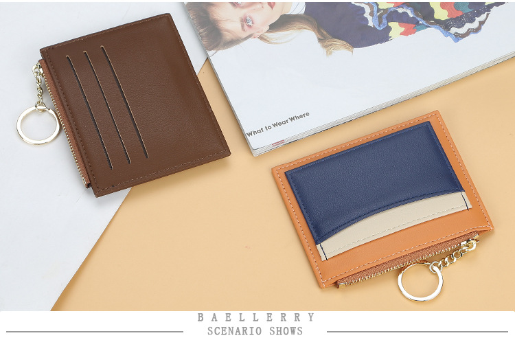 Baellerry – porte-cartes pour femmes, version coréenne, épissage en PU, fente multi-cartes, fermeture éclair, porte-cartes, porte-monnaie compact à la mode_voghion.com