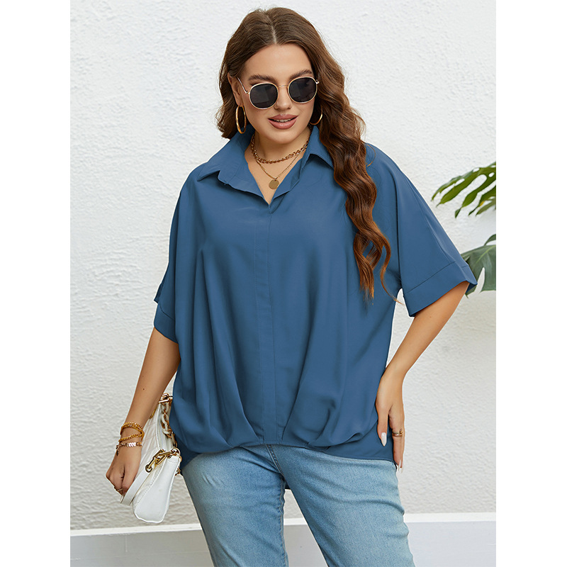Topuri pentru femei, cu decolteu în V, slim fit și mâneci în cinci puncte, mărimi mari_voghion.com