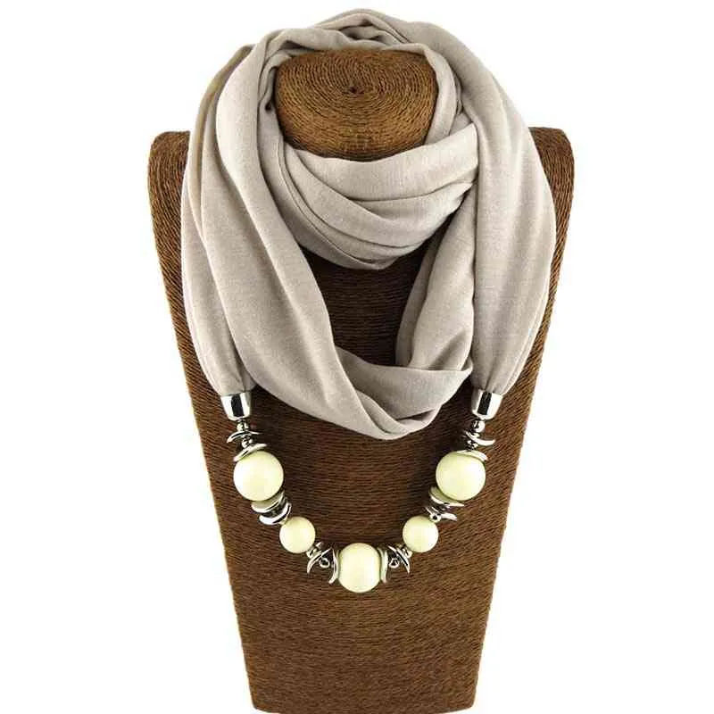 Sciarpa da donna, sciarpa con scialle, collana con ciondolo con perline, sciarpa etnica in chiffon tinta unita, con nappa_voghion.com