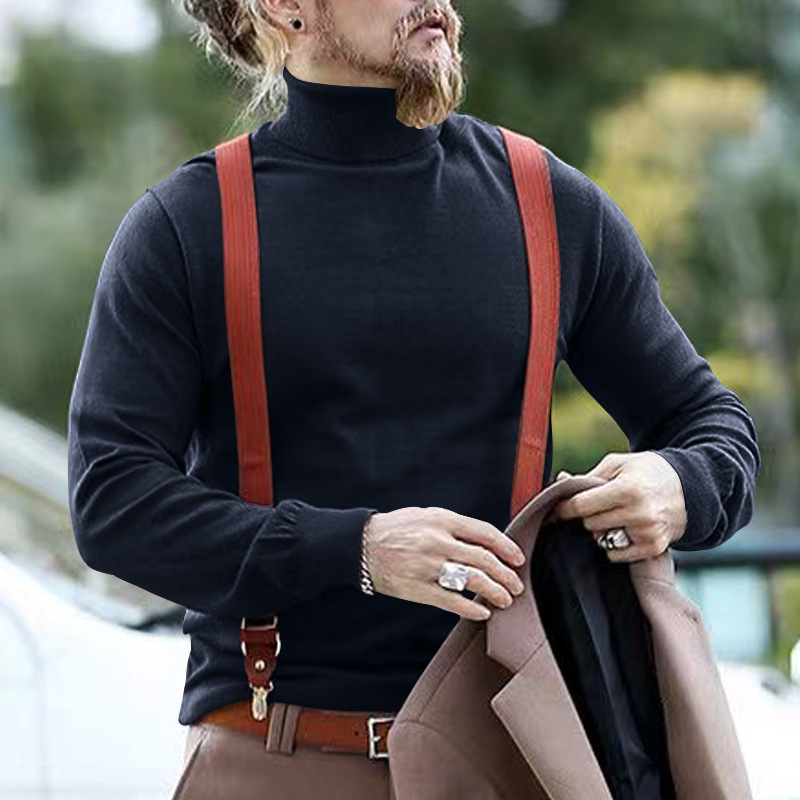 Maglione a collo alto in cotone da uomo, casual, tinta unita, autunno inverno 2023_voghion.com