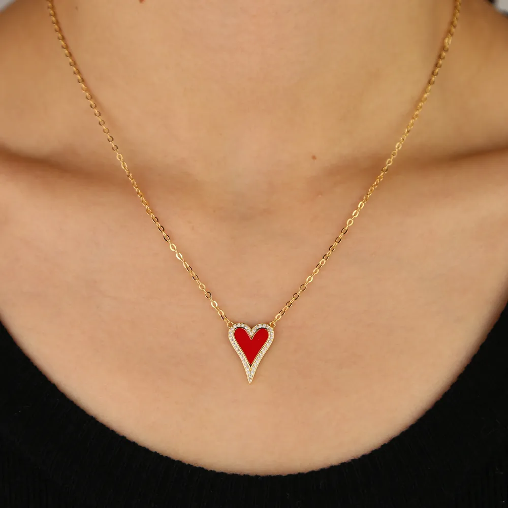 Collane con ciondolo minimali e delicate, con zirconi trasparenti, rosse, bianche e nere, in smalto a forma di cuore, regalo per amanti dei gioielli da donna_voghion.com