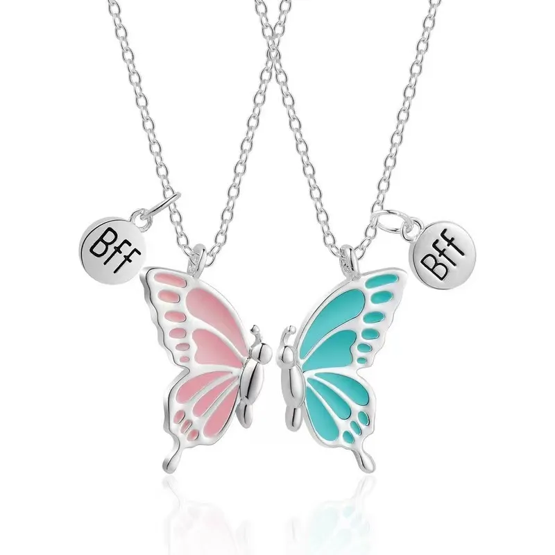 Pendant Necklaces 2PCS Cartoon BFF Couple Avocado Butterfly Dolphin Friends Chains Pandent Necklace Fashion Kids_voghion.com