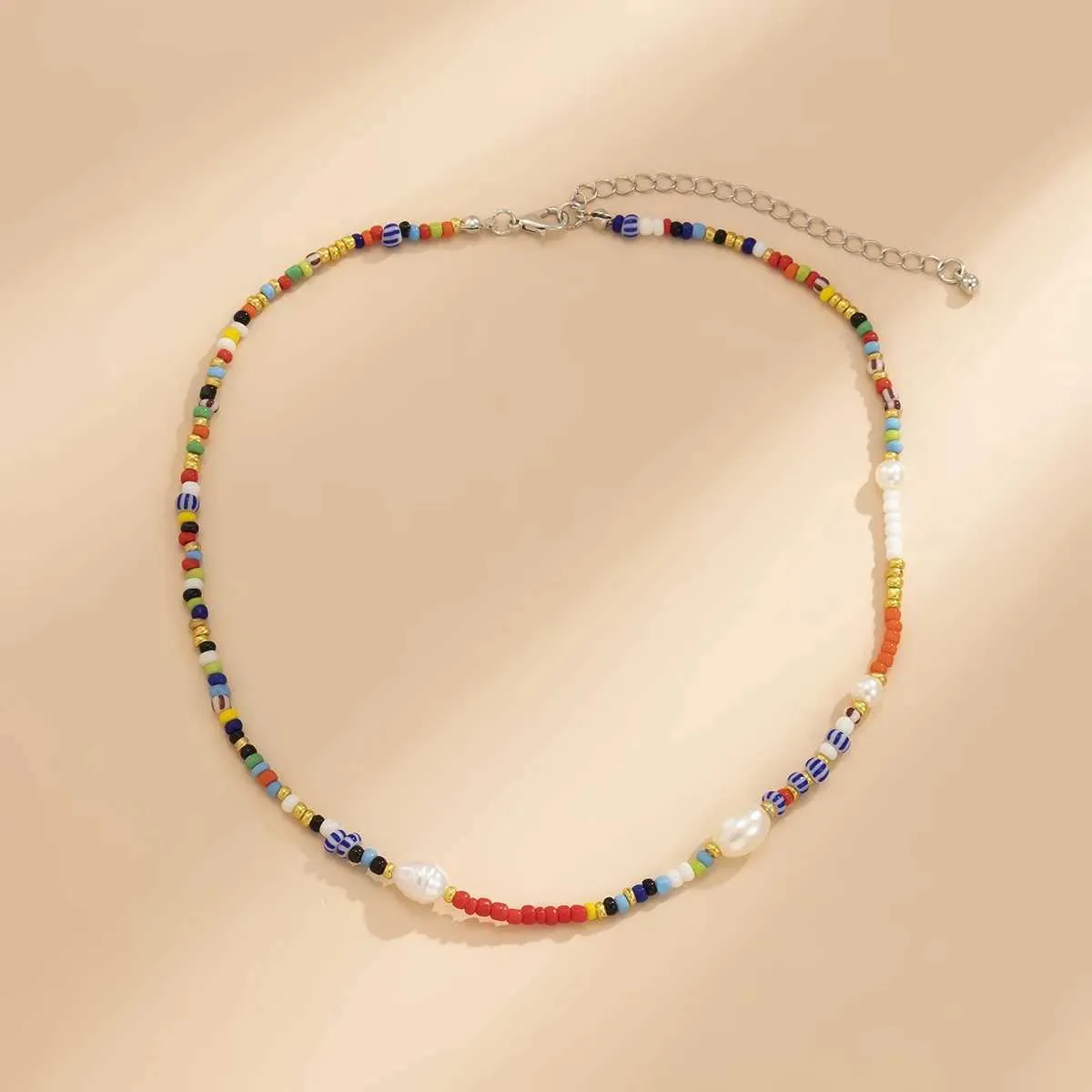 Colliers pendentifs nouvelle mode coréenne colorée mignonne perles de rocaille chaîne collier ras du cou pour femmes perles simulées baroques_voghion.com