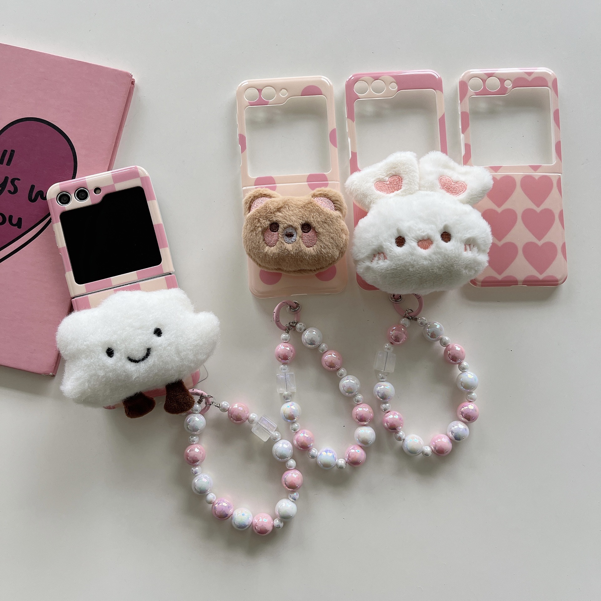 Applicable plush cloud bracket galaxy zflip3 4 mobile phone case Samsung 5 generation folding protective case bracelet