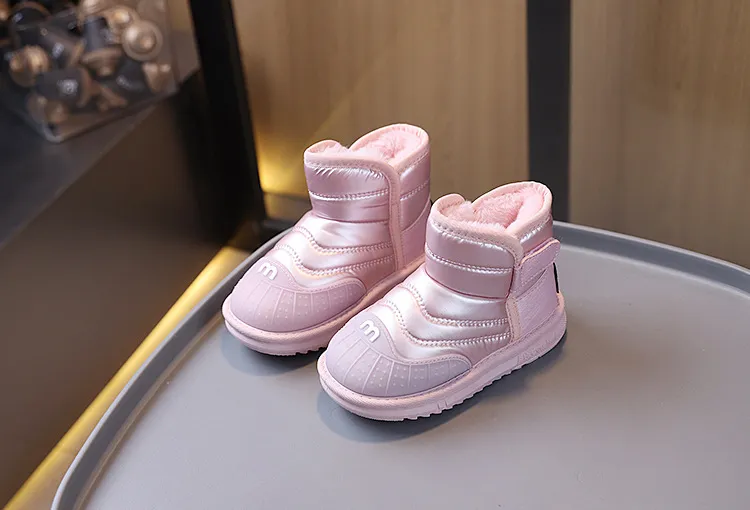 Winter Kids Youth Cotton Shoes Fashion Happysteps Boys Girls Ankle Boots Soft Bottom Warm Student Boot Sier Black Pink_desvips.com
