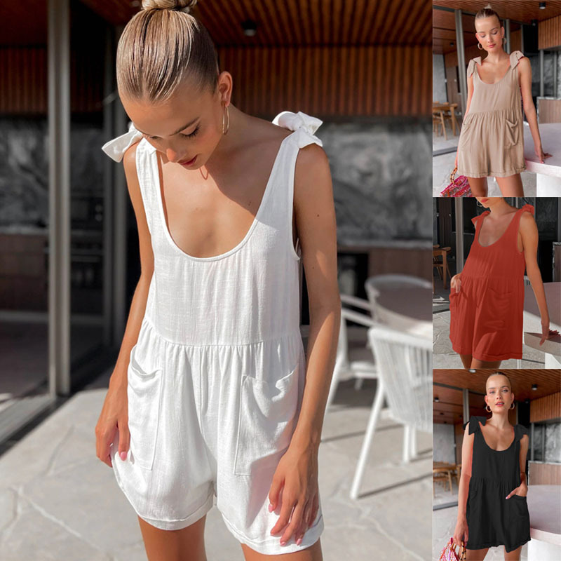 solid color sleeveless casual women's jumpsuit_voghion.com