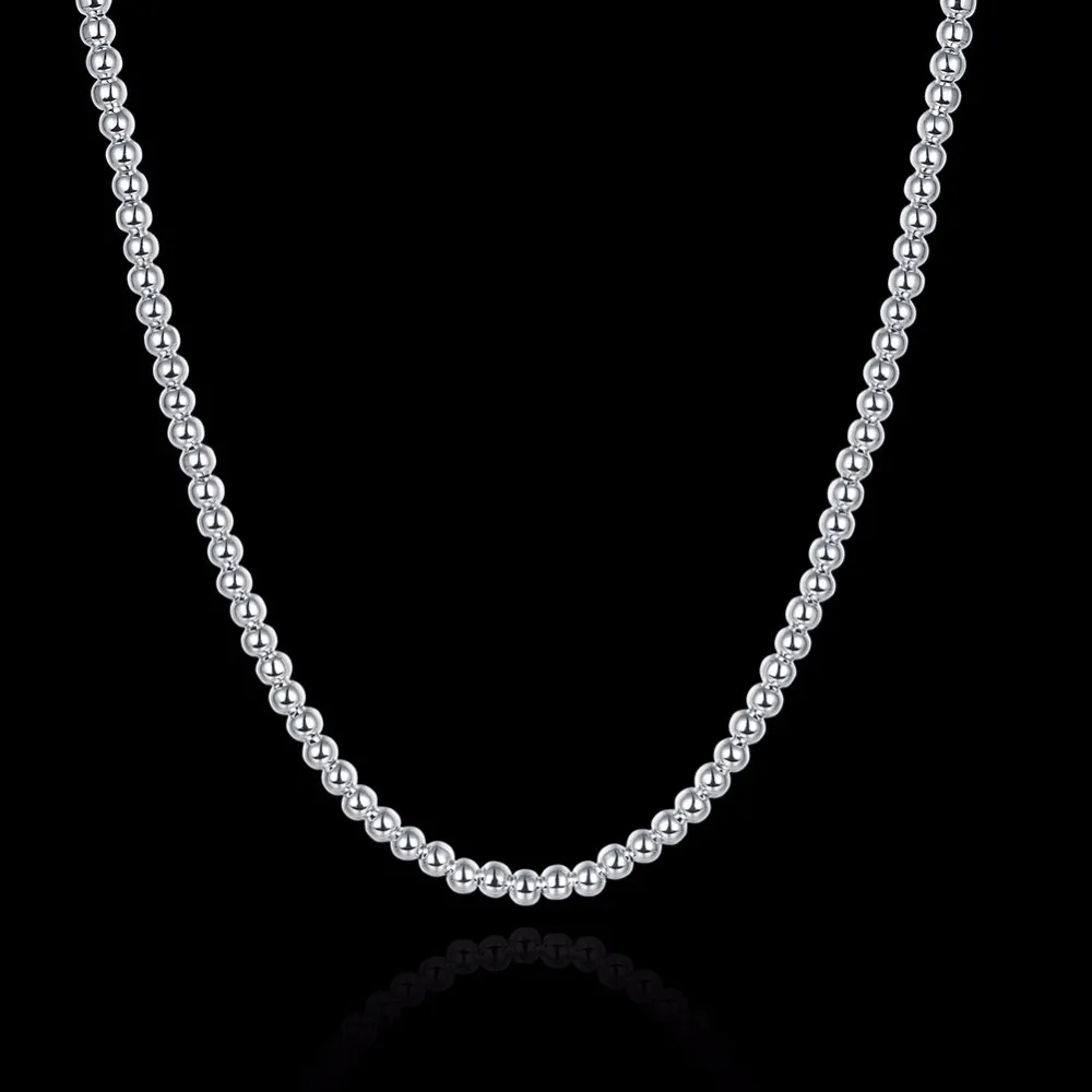 Grandinėlės Sterlingo Sier 4MM/6MM/8MM/10MM lygūs karoliukai rutuliniai grandinėlės karoliai moterims vyrams mados papuošalai dovanos_voghion.com