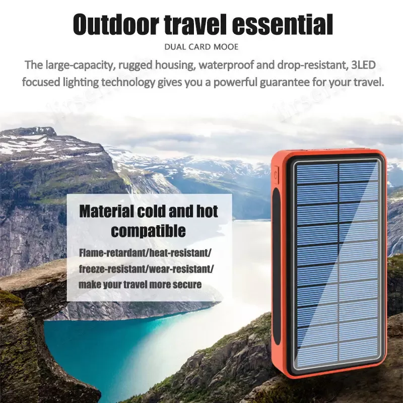 Banco de energía solar inalámbrico de 80000 mAh, portátil, de carga rápida, con 4 puertos USB y LED._voghion.com