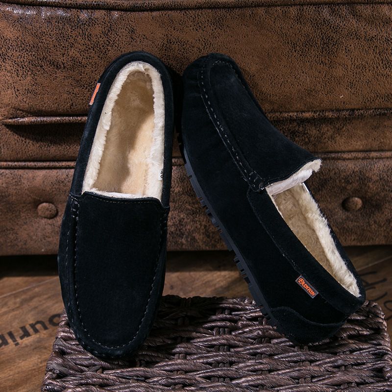 501-3 Wanter Männer Bean Cotton Driving Low-Top Mid-Mouth Flip-On waarm flaach Casual Liederschuhe mat Veet_voghion.com