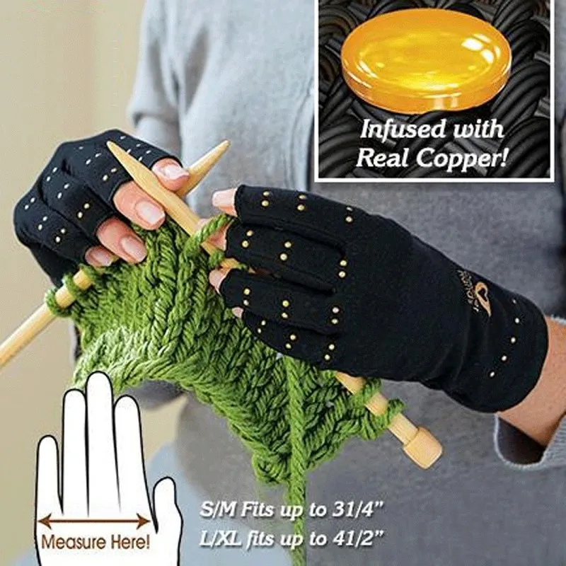 Fashion-Copper Therapy Half Finger Hand Pain Joint Relief Blood Circulation Gloves 1 Pair_voghion.com
