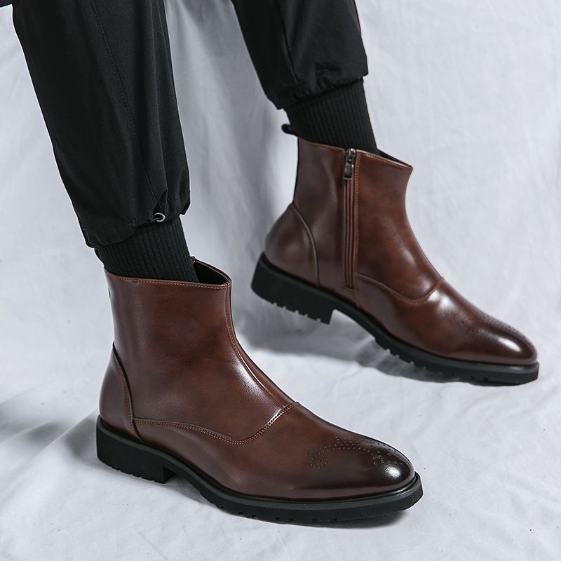 Große Herbst-Neuheiten aus Leder für Herren-Kapuzenpullover, kurze, spitze Martin-Freizeitstiefel, Stiefel im englischen_voghion.com