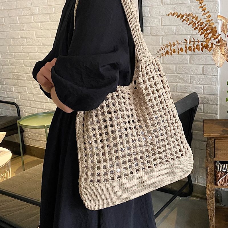 Vintage Hohl Design Gewebte Frauen Schulter Tasche Stricken Große Kapazität Handtaschen Sommer Reise Shopper Tote Für_voghion.com